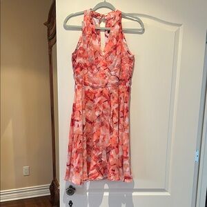 White House Black Market Coral and Pink Geometric Mini Dress